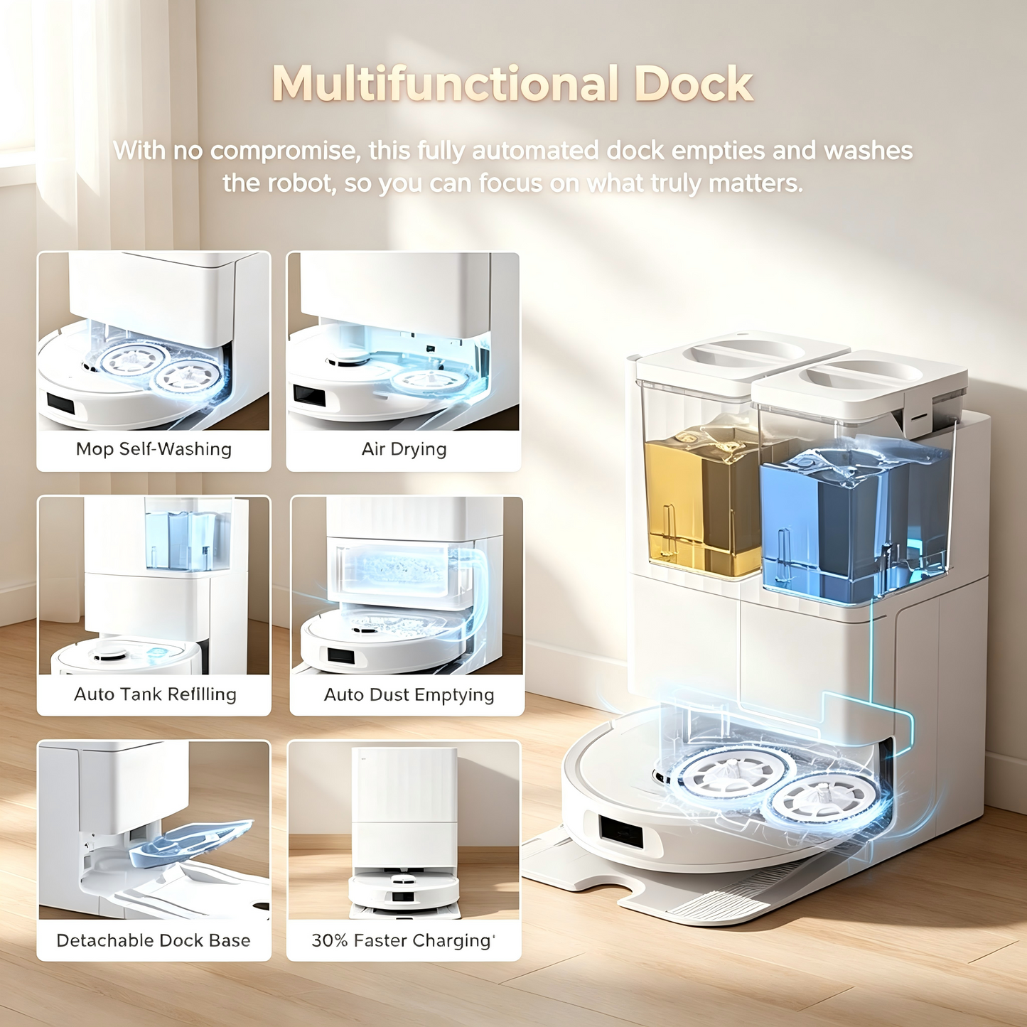 Robot Vacuum and Mop Combo with Multi‑Function Auto Dock, 10000Pa Suction Robotic Cleaner for Household Floor Cleaning
