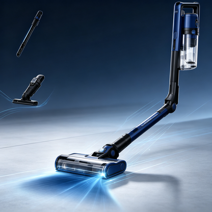 Cordless Stick Vacuum Cleaner, Powerfins Brushroll Handheld Vacuum for Home Hard Floor &amp; Carpet