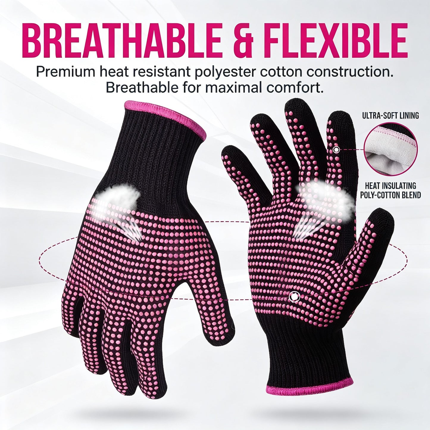 Professional Heat Resistant Glove for Hair Styling with Anti-Slip Silicone Dots