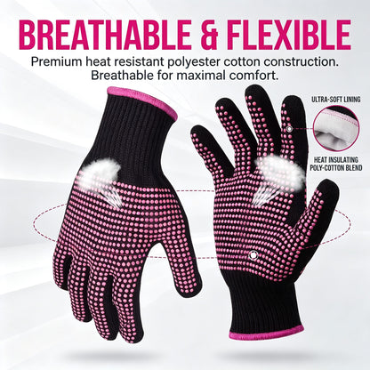 Professional Heat Resistant Glove for Hair Styling with Anti-Slip Silicone Dots
